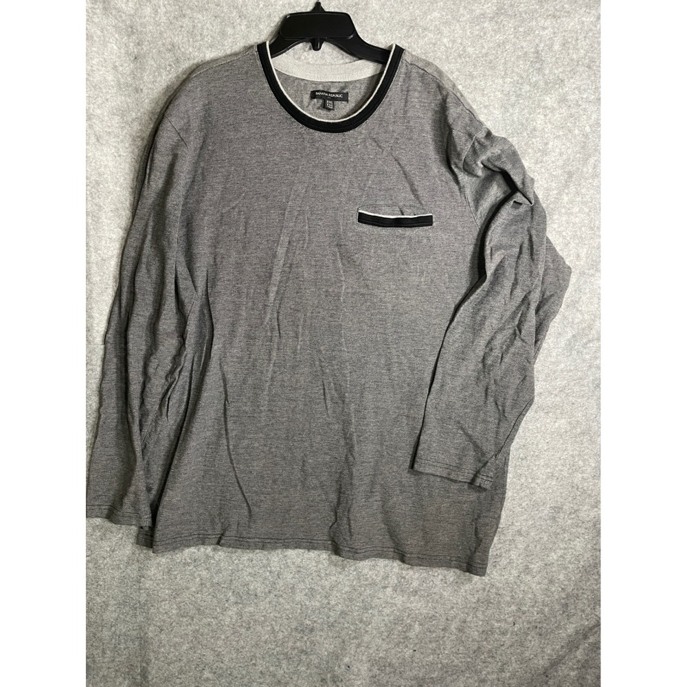 Banana Republic Mens XXL Grey Textured Long Sleeve Pocket T-Shirt Ringer‎ Neck